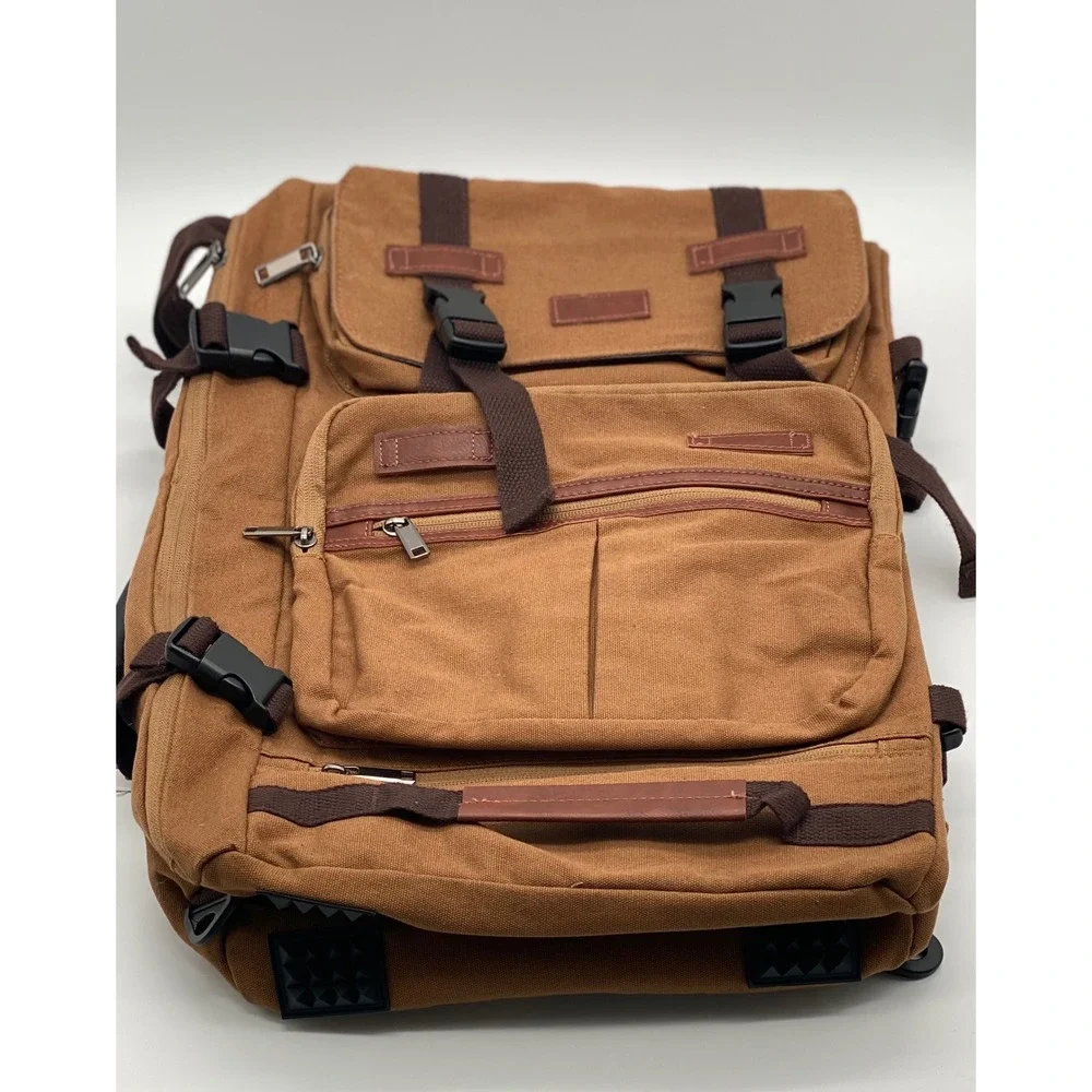 Leke‎ 3-in-1 Convertible Travel Backpack Khaki Canvas 17.3 Laptop Bag 21x14x8